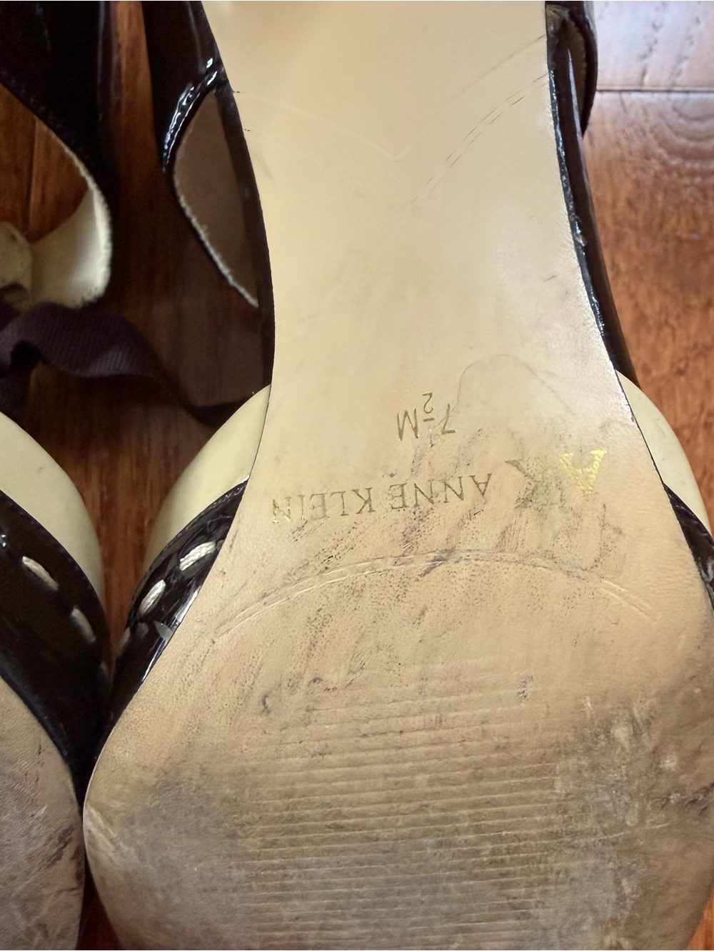 Dark Brown and Cream Vintage Mary Jane Heels by Anne Klein - Picture 4 of 7